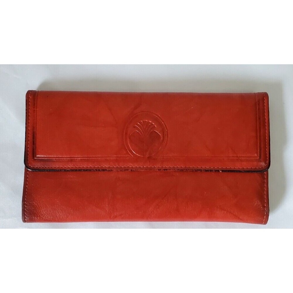 Womens Red leather Genuine cowhide Leather Wallet CC slots Checkbook Divider